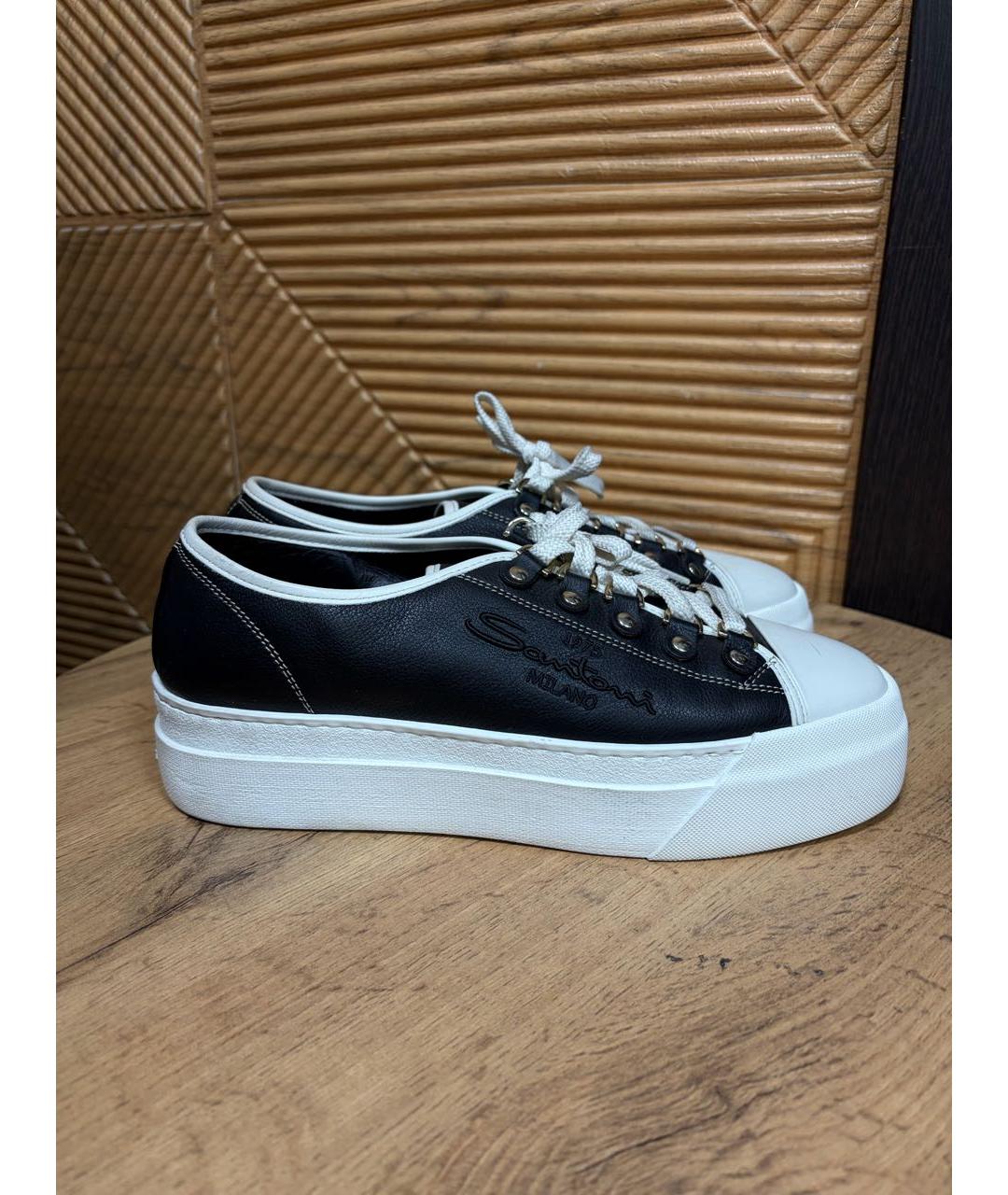 SANTONI Черные кожаные кеды, фото 2