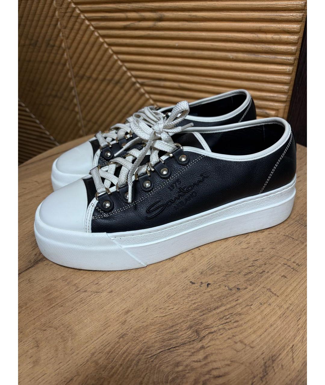 SANTONI Черные кожаные кеды, фото 6