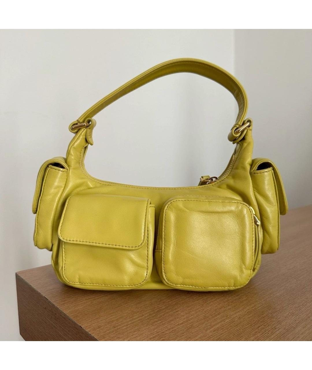 MIU MIU Желтая кожаная сумка с короткими ручками, фото 3