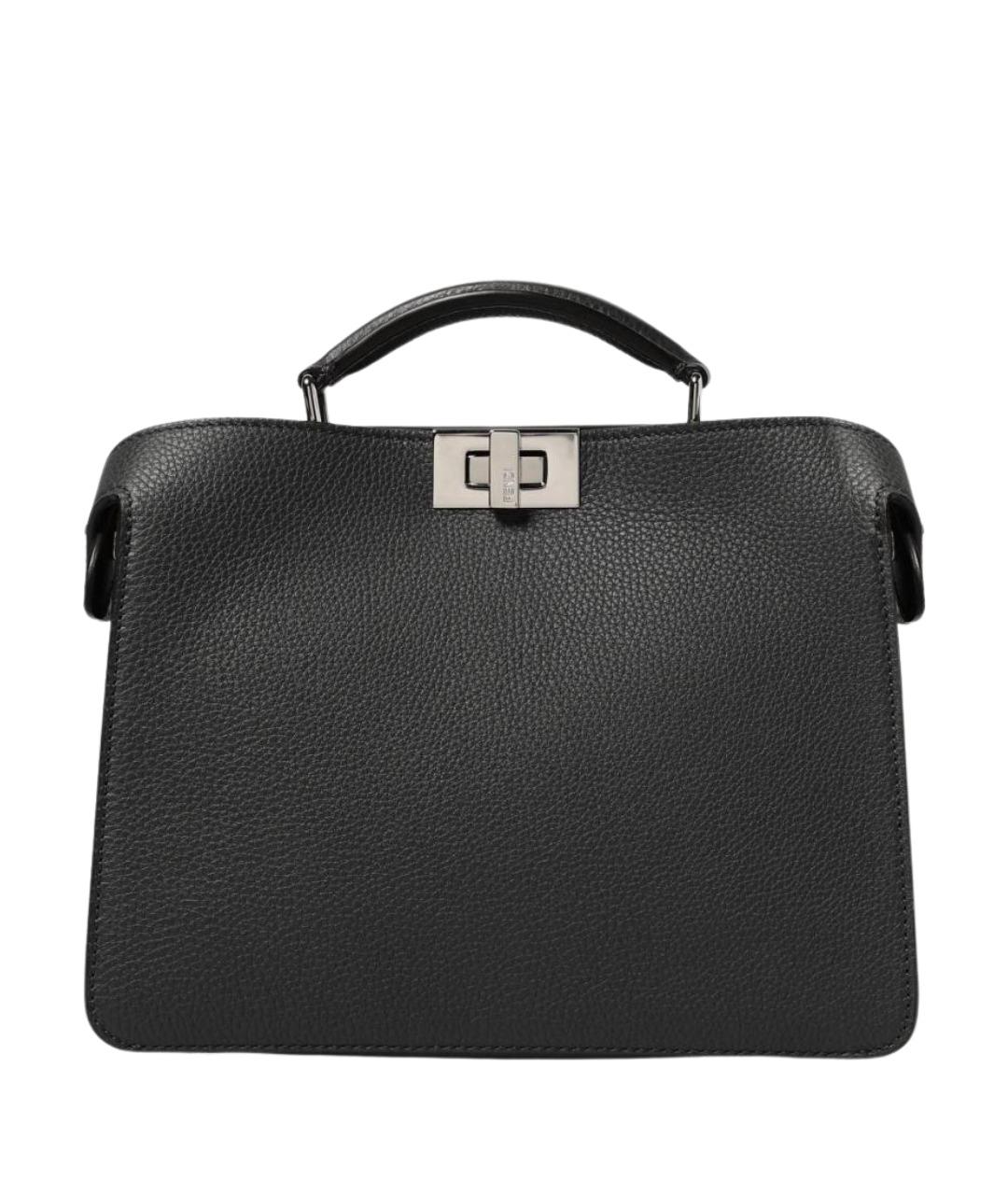 FENDI Антрацитовая кожаная сумка на плечо, фото 1