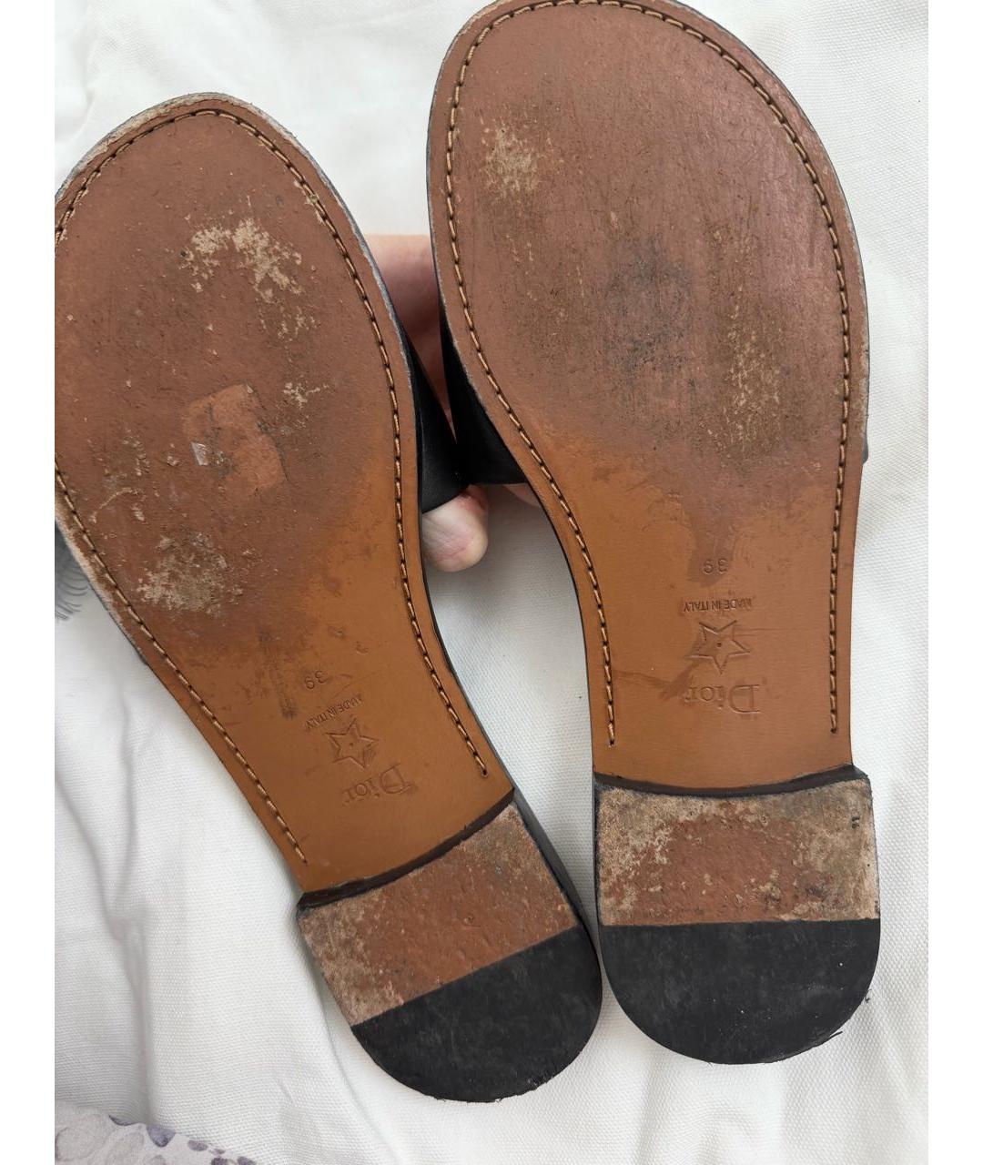 CHRISTIAN DIOR Черные кожаные шлепанцы, фото 3