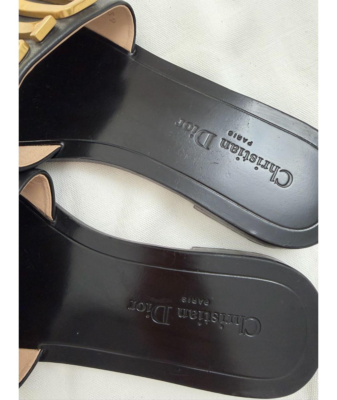 CHRISTIAN DIOR Черные кожаные шлепанцы, фото 2