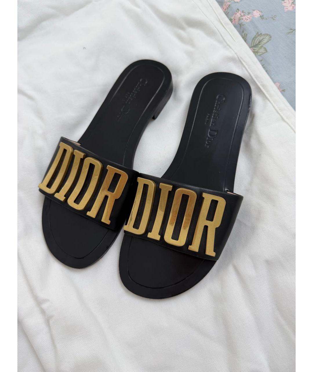 CHRISTIAN DIOR Черные кожаные шлепанцы, фото 4