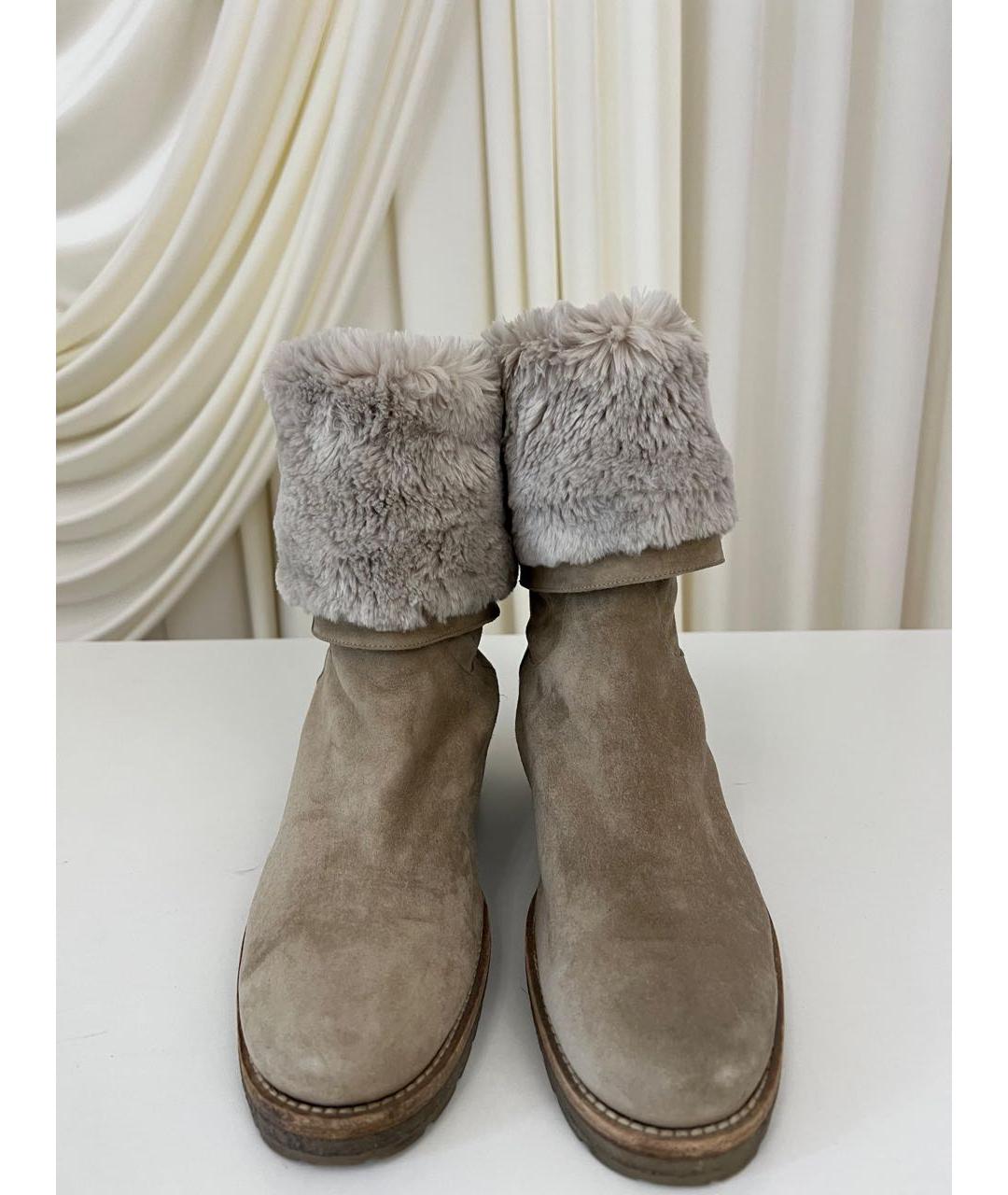 LORO PIANA Бежевые замшевые ботинки, фото 5