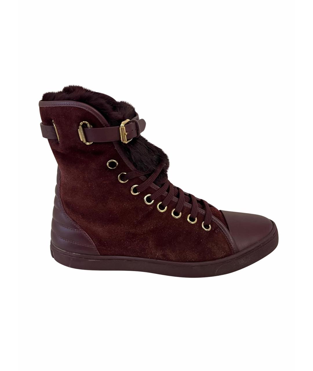 LOUIS VUITTON Бордовые замшевые ботинки, фото 1