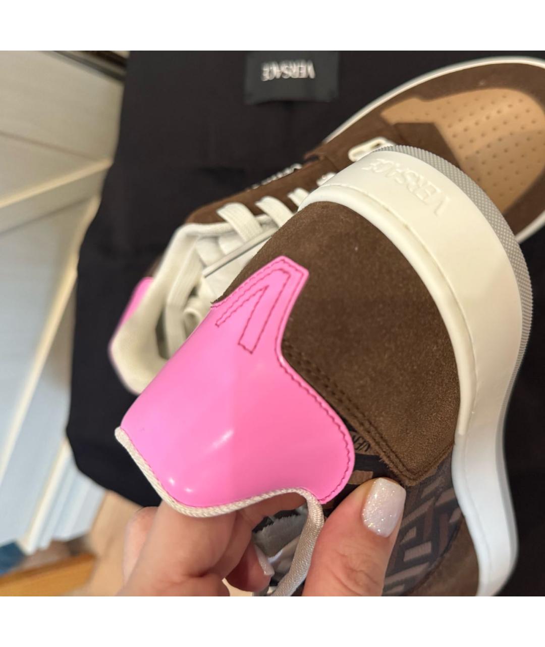 VERSACE Коричневые кожаные кеды, фото 3