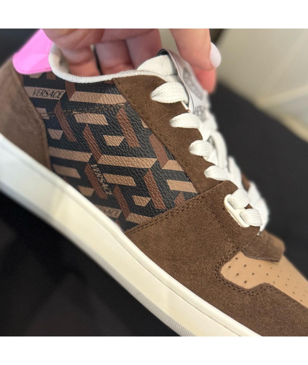 VERSACE Коричневые кожаные кеды, фото 5