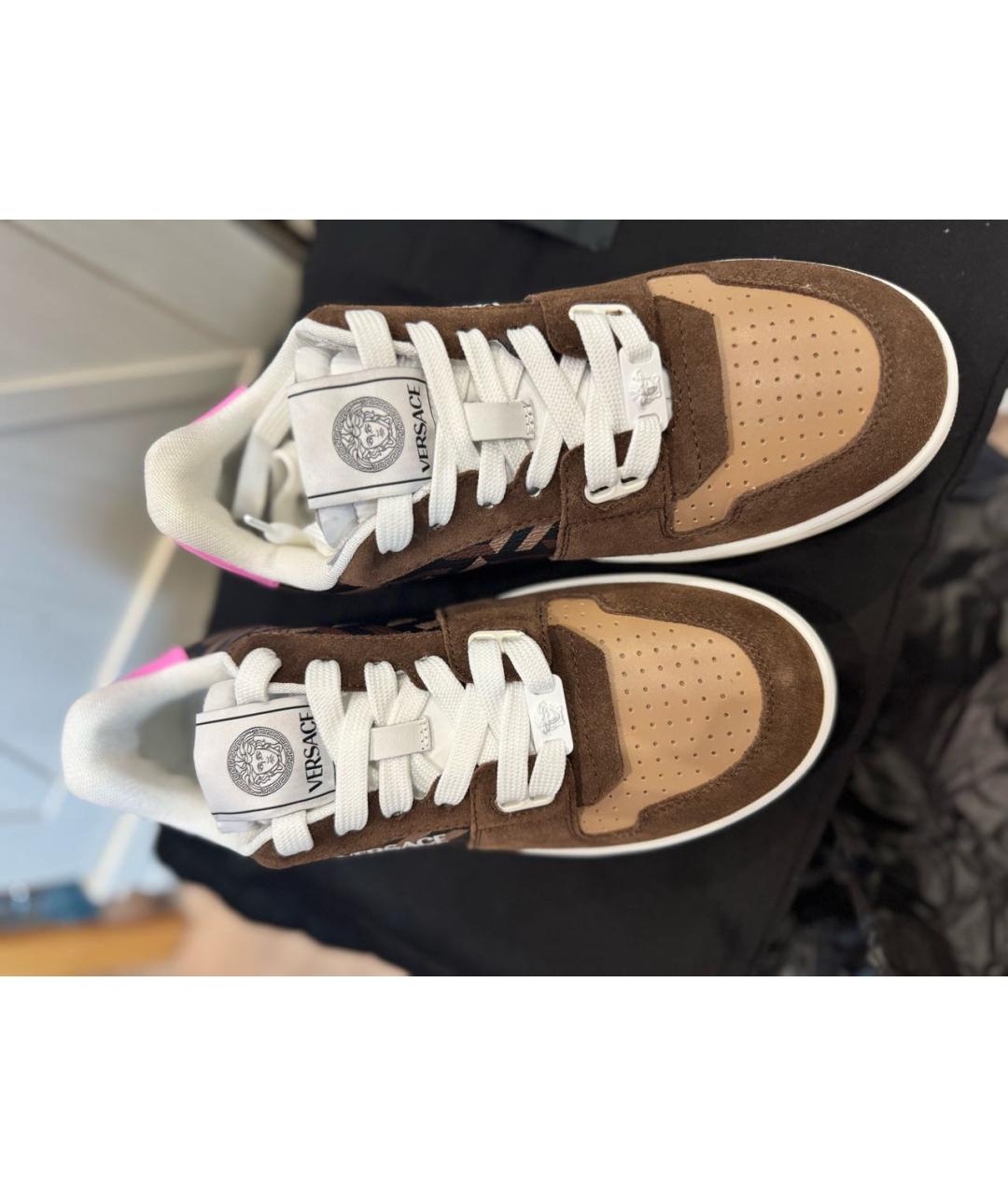 VERSACE Коричневые кожаные кеды, фото 2