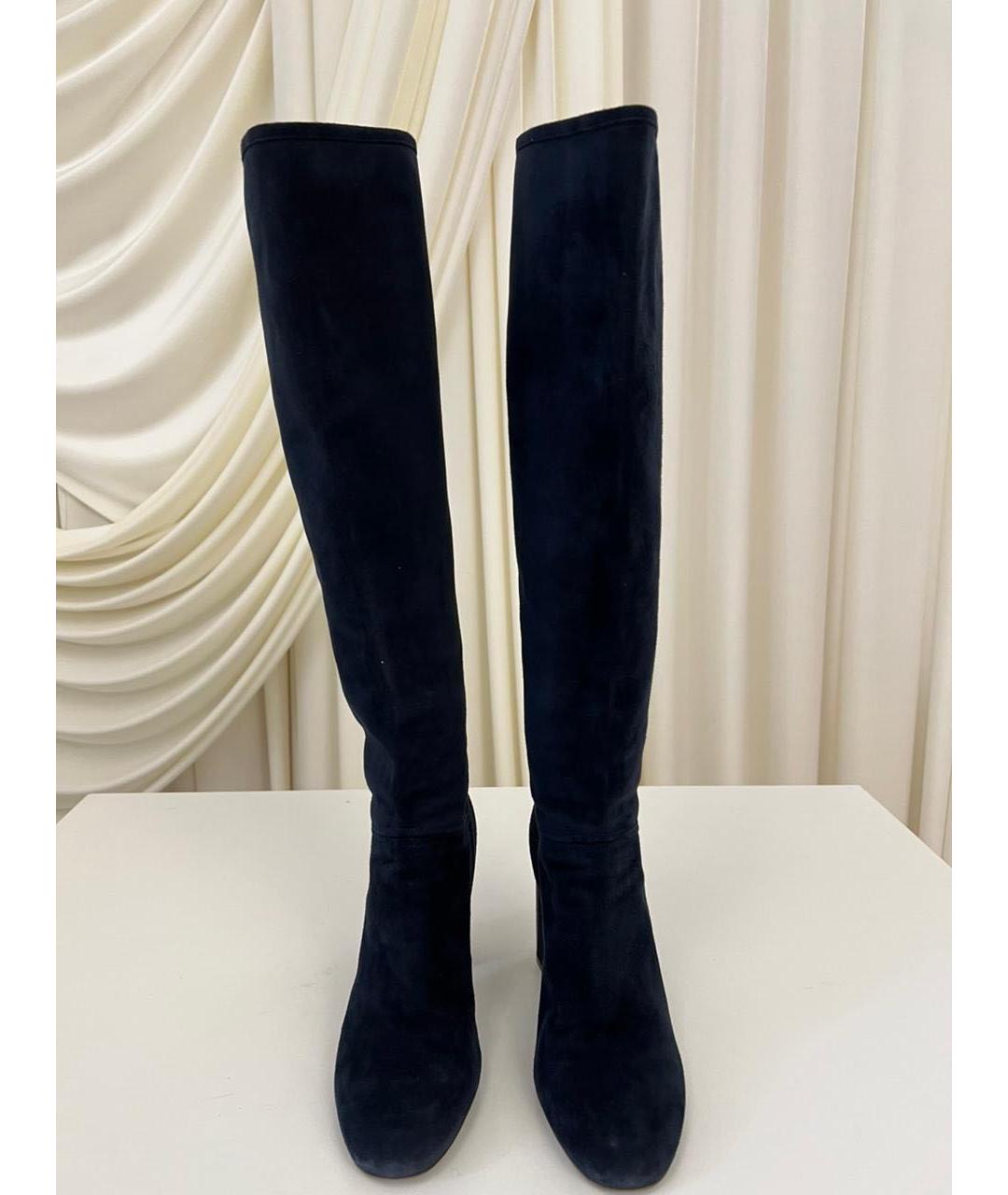 LORO PIANA Темно-синие замшевые ботфорты, фото 6