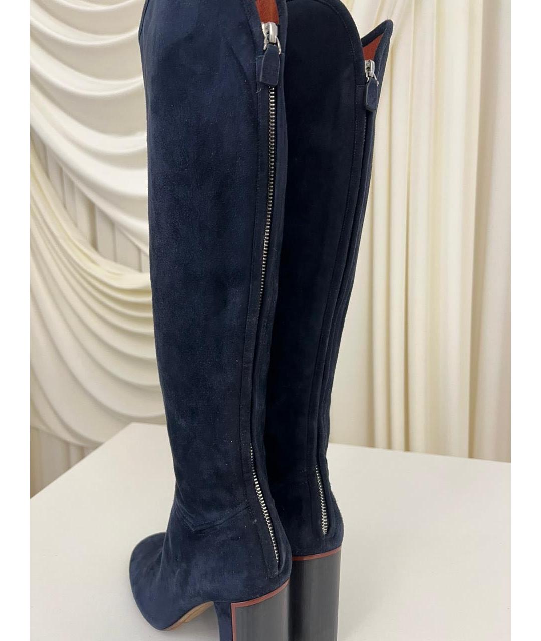 LORO PIANA Темно-синие замшевые ботфорты, фото 2