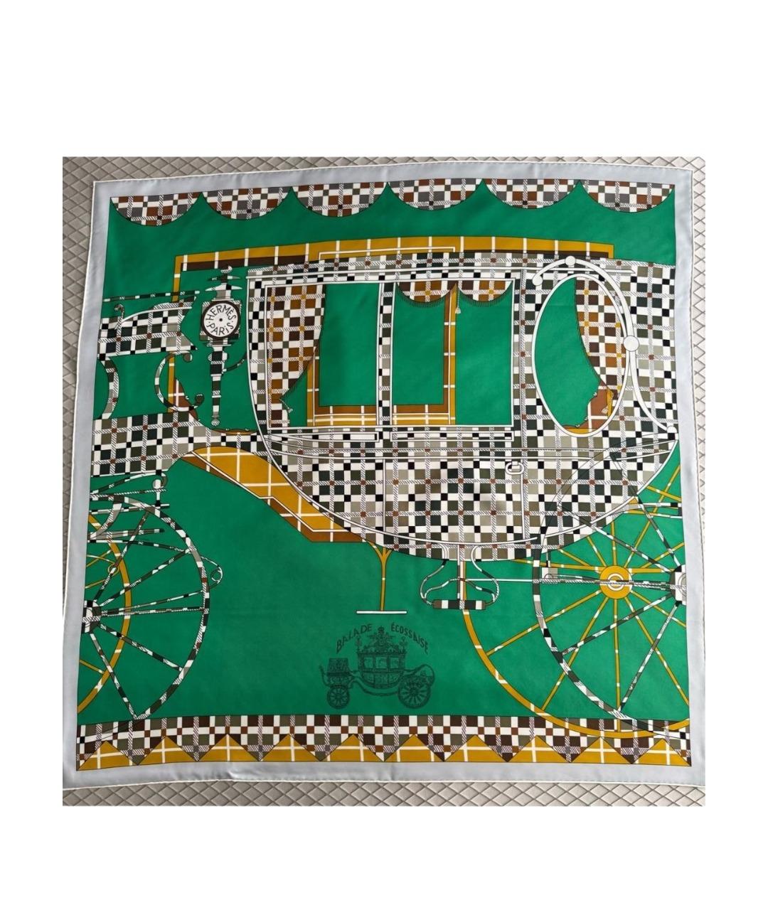 HERMES Зеленый шелковый платок, фото 1