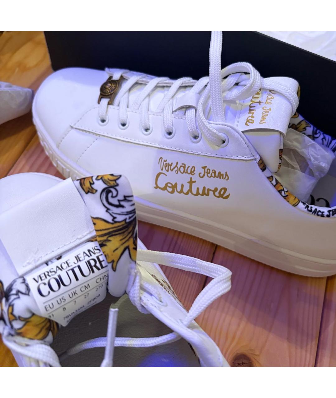 VERSACE JEANS COUTURE Белые кожаные низкие кроссовки / кеды, фото 5