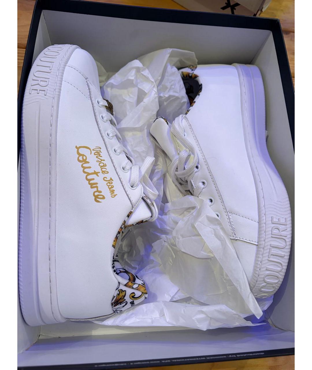 VERSACE JEANS COUTURE Белые кожаные низкие кроссовки / кеды, фото 6