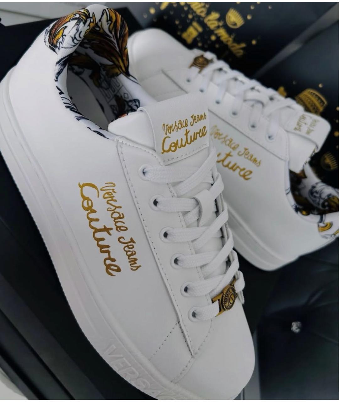 VERSACE JEANS COUTURE Белые кожаные низкие кроссовки / кеды, фото 2