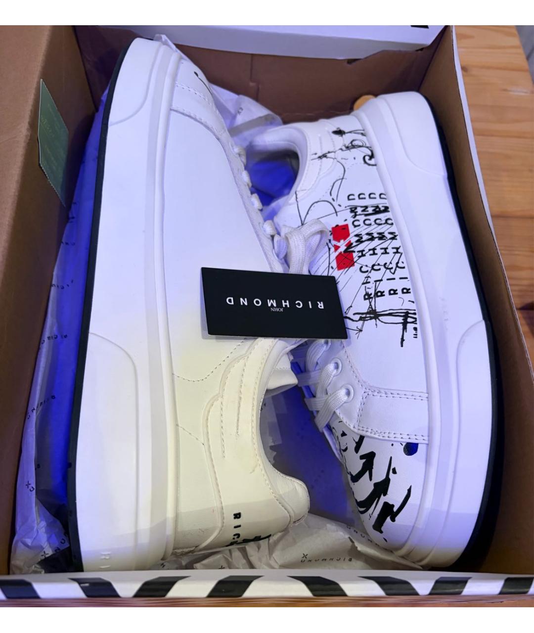 JOHN RICHMOND Белые кожаные низкие кроссовки / кеды, фото 5