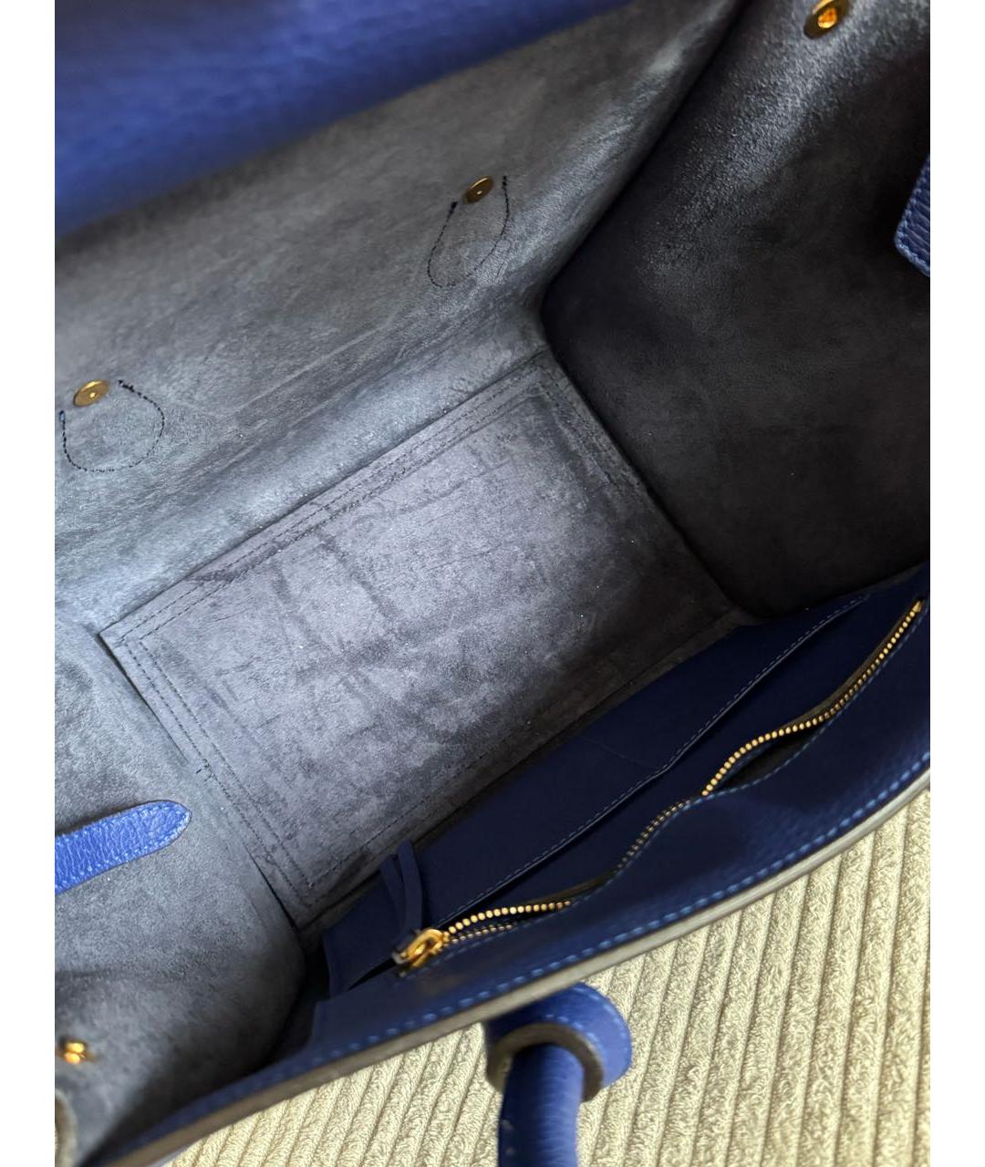 CELINE Синяя кожаная сумка с короткими ручками, фото 7