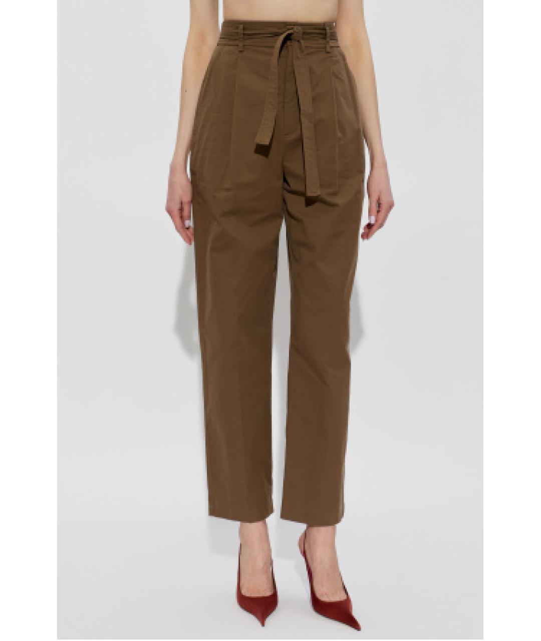 SAINT LAURENT Коричневые хлопковые прямые брюки, фото 3