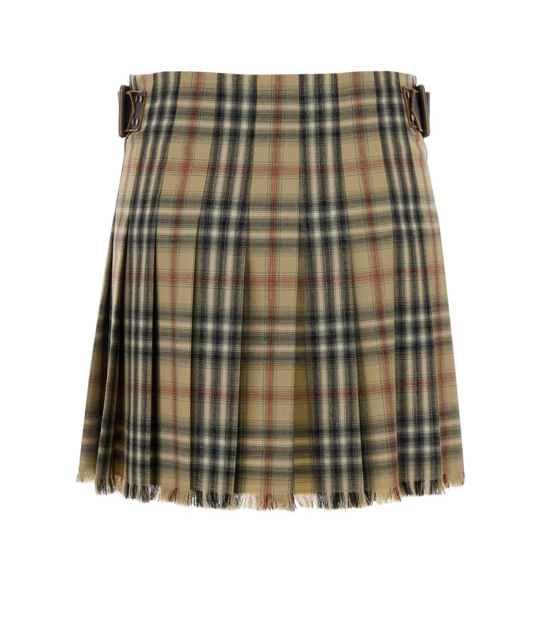 BURBERRY Бежевая шерстяная юбка мини, фото 2