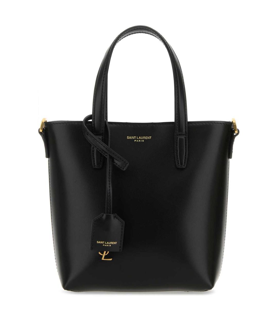 SAINT LAURENT Черная кожаная сумка тоут, фото 1