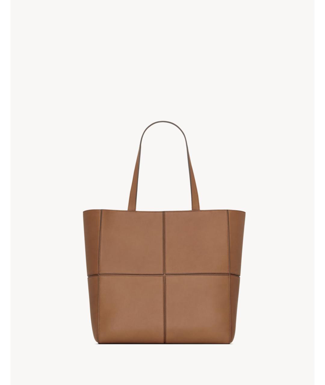 SAINT LAURENT Коричневая кожаная сумка тоут, фото 2