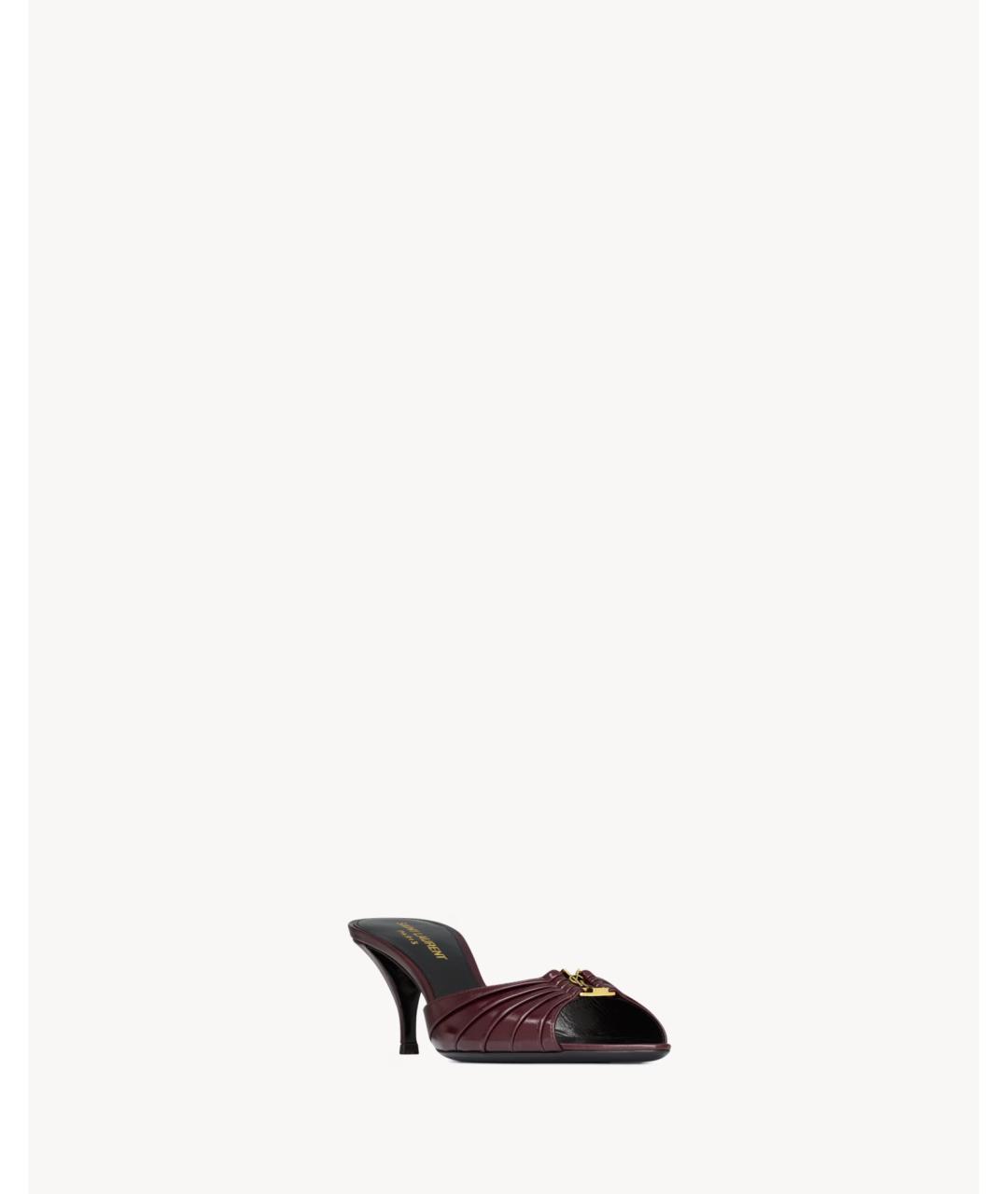 SAINT LAURENT Бордовые кожаные мюли, фото 3