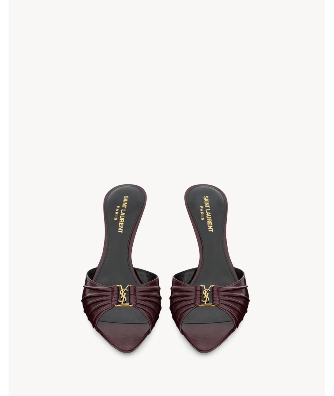 SAINT LAURENT Бордовые кожаные мюли, фото 2