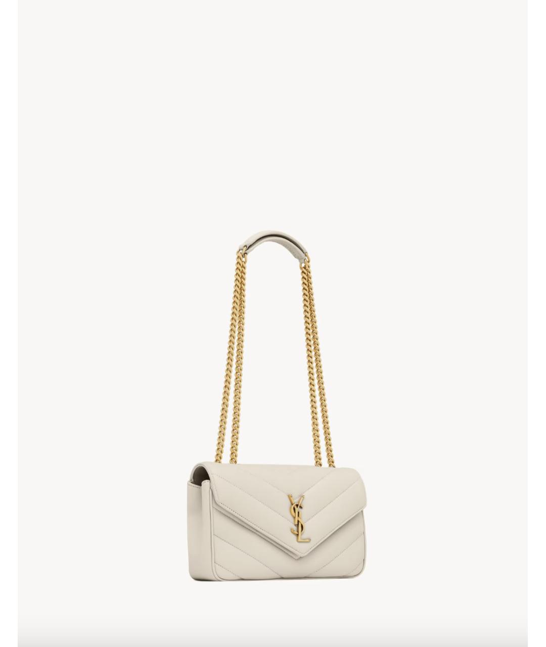 SAINT LAURENT Белая кожаная сумка через плечо, фото 5