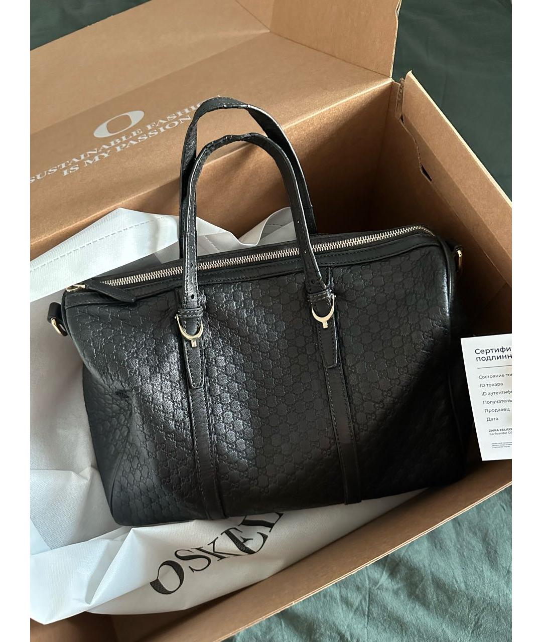 GUCCI Черная кожаная сумка с короткими ручками, фото 7