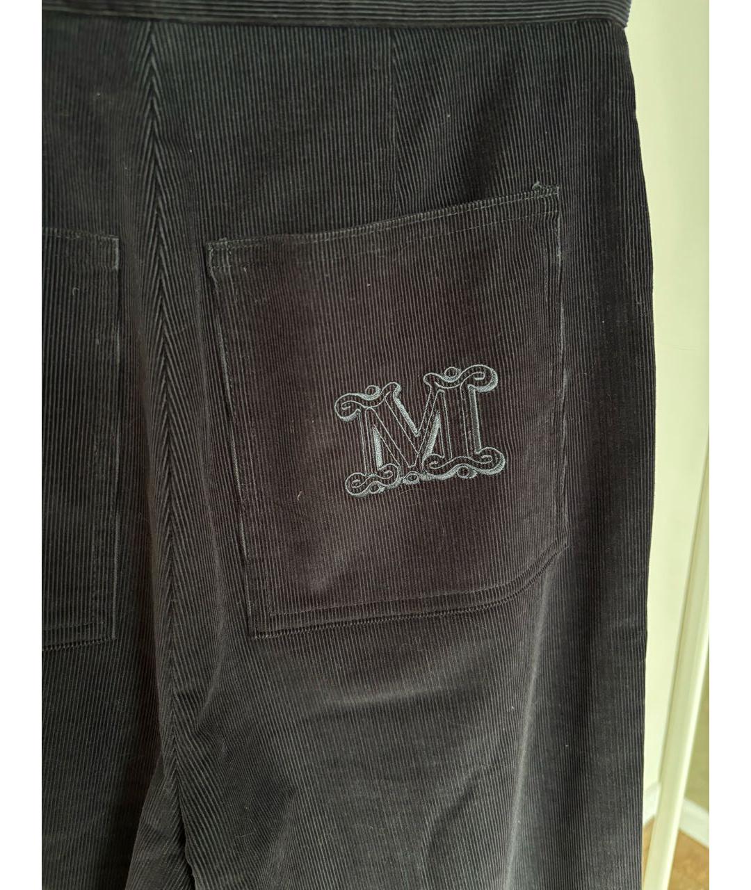 MAX MARA Антрацитовые хлопко-эластановые брюки широкие, фото 4