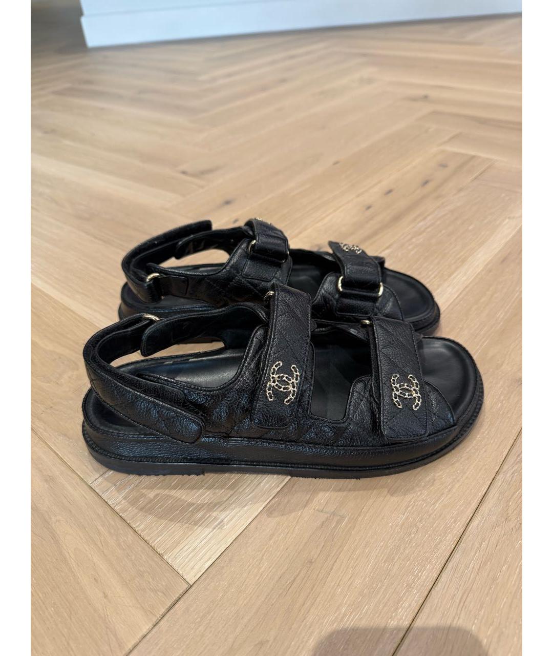 CHANEL Черные кожаные босоножки, фото 8