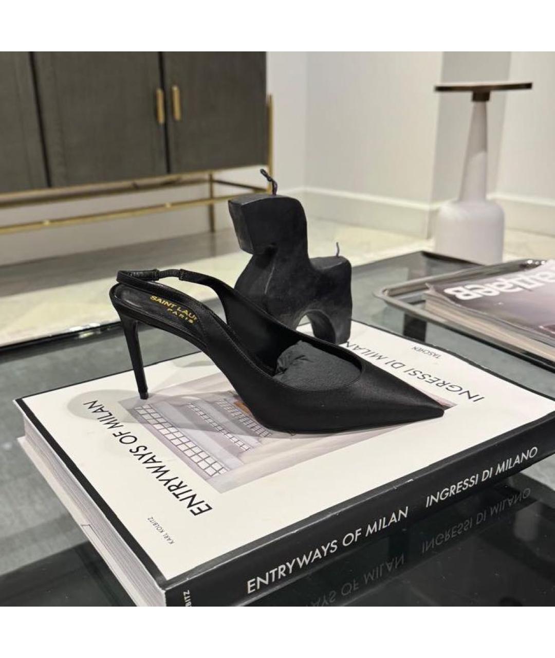 SAINT LAURENT Черные текстильные лодочки на низком каблуке, фото 5