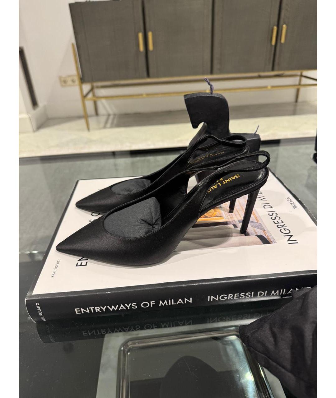 SAINT LAURENT Черные текстильные лодочки на низком каблуке, фото 3