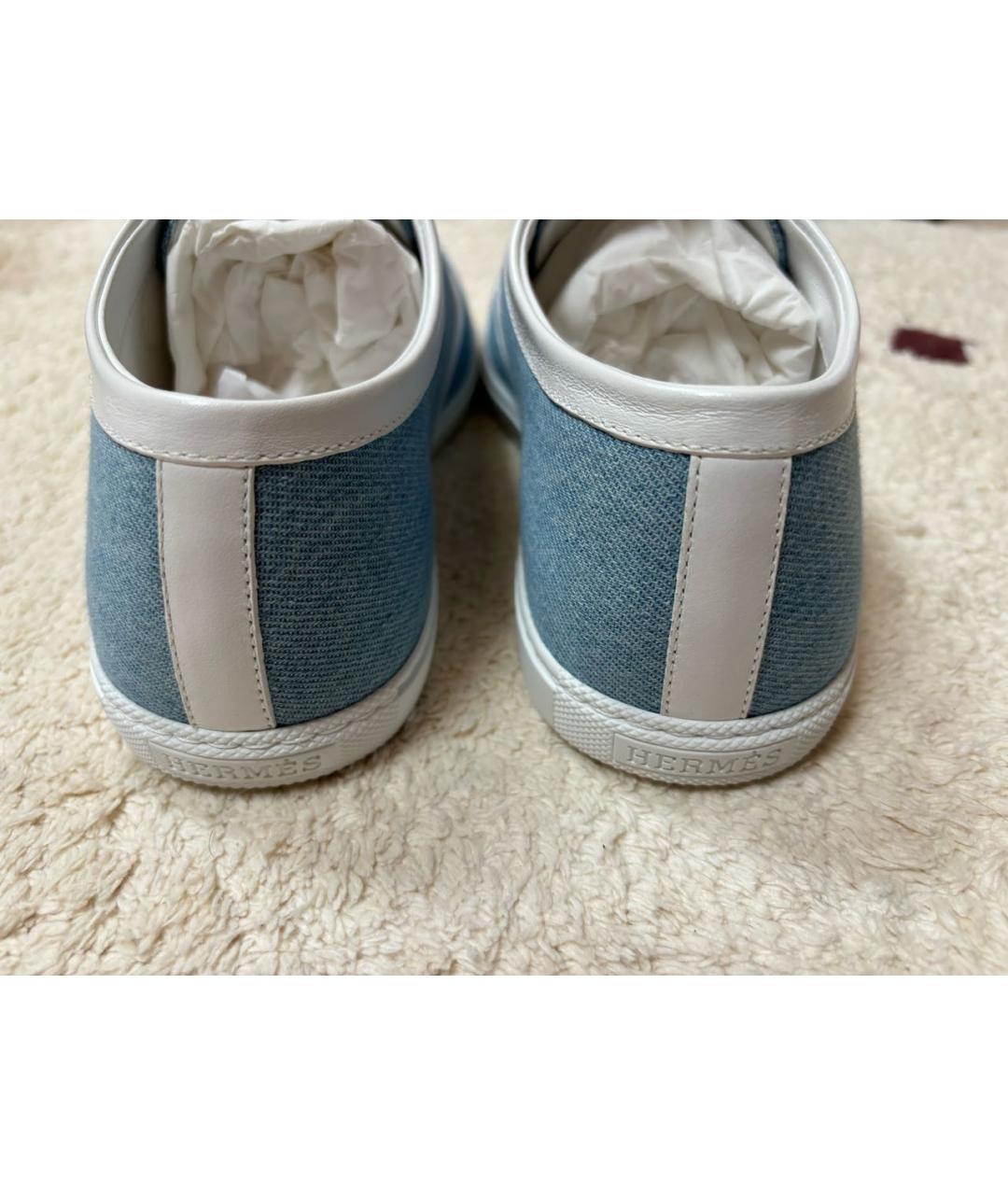 HERMES Голубые текстильные кеды, фото 3