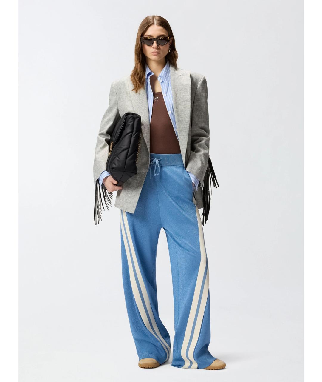 PINKO Голубые вискозные брюки широкие, фото 2