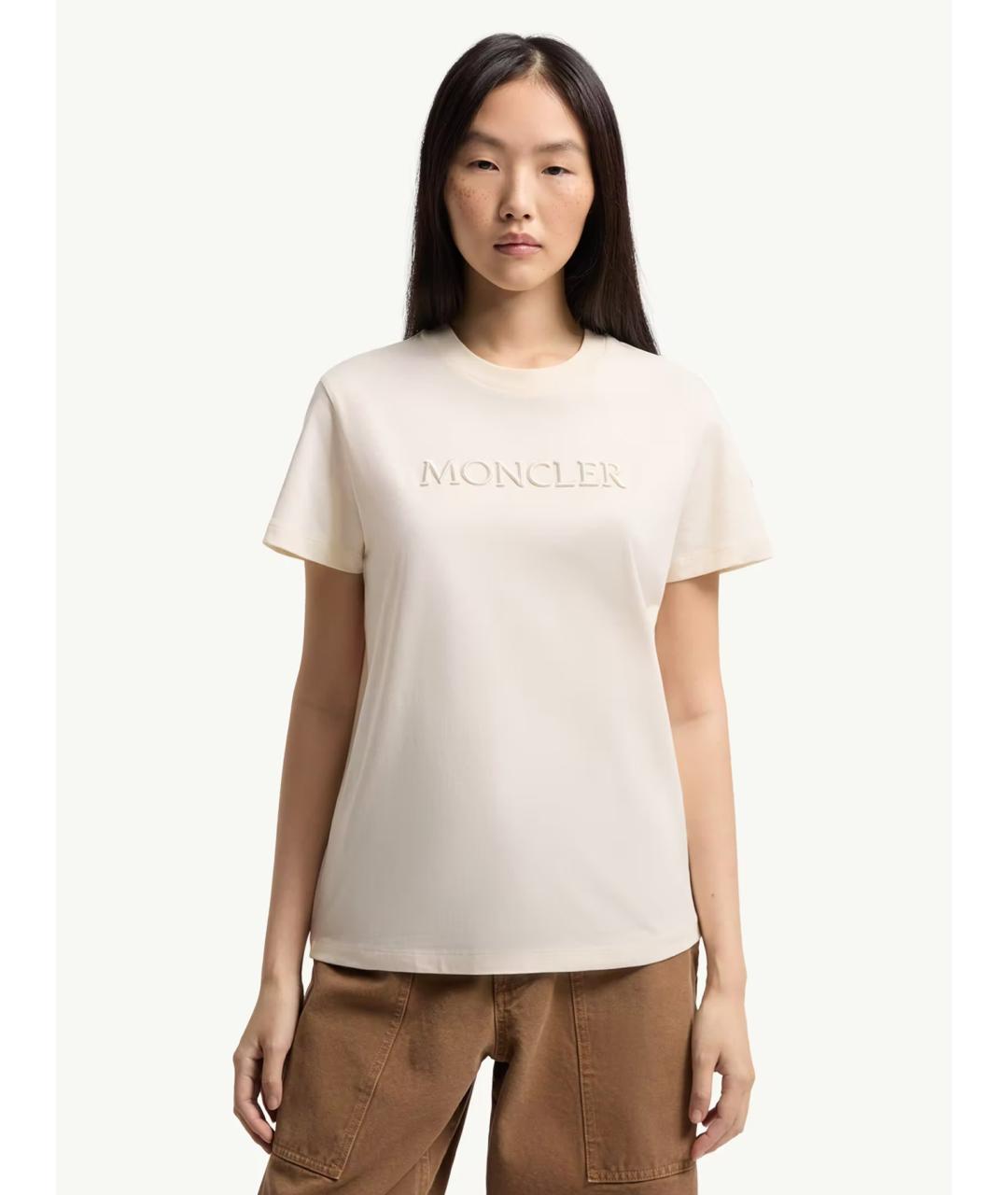 MONCLER Бежевая хлопковая футболка, фото 3