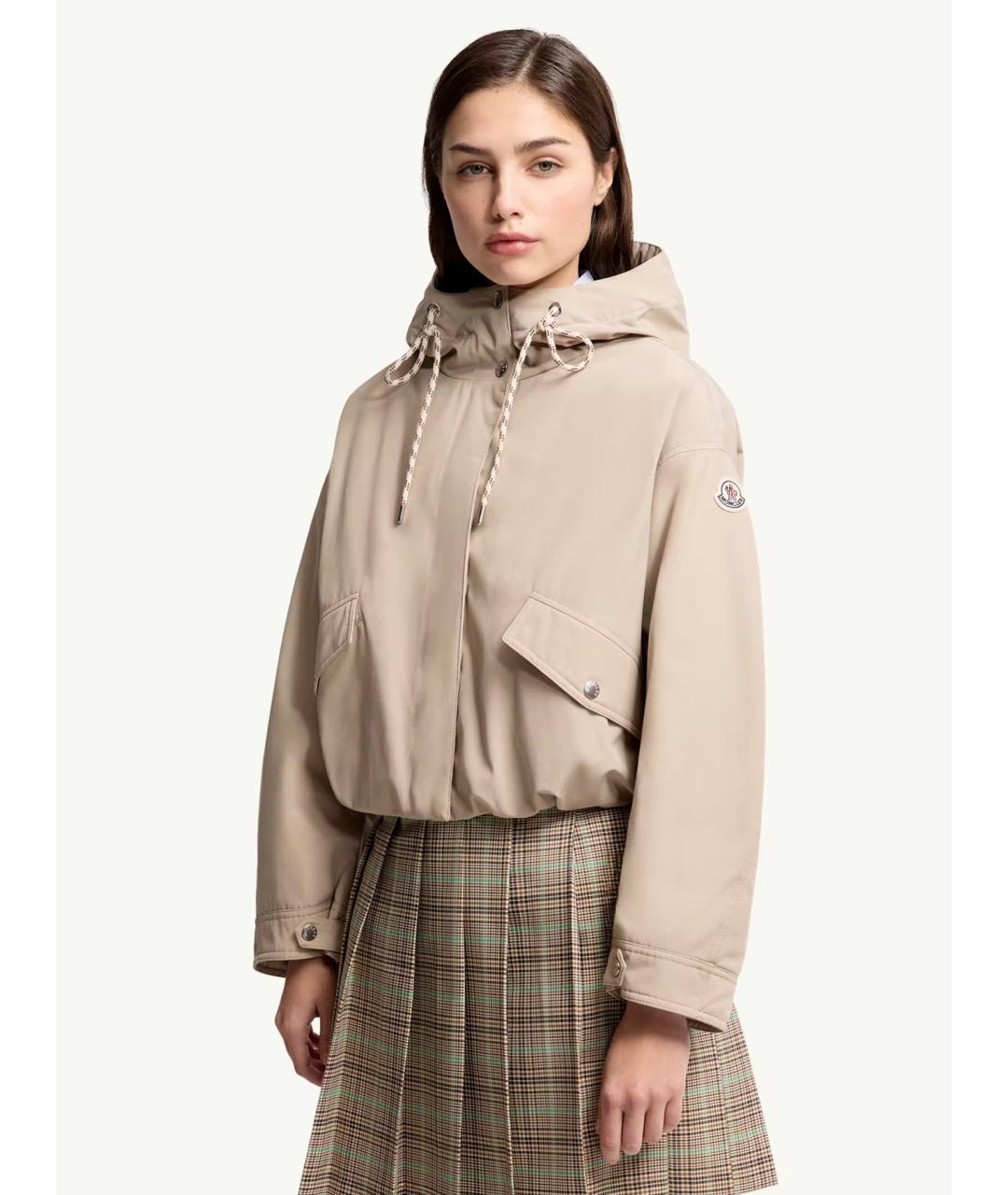 MONCLER Бежевый полиэстеровый пуховик, фото 2