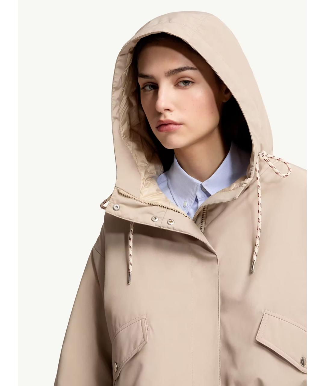 MONCLER Бежевый полиэстеровый пуховик, фото 3