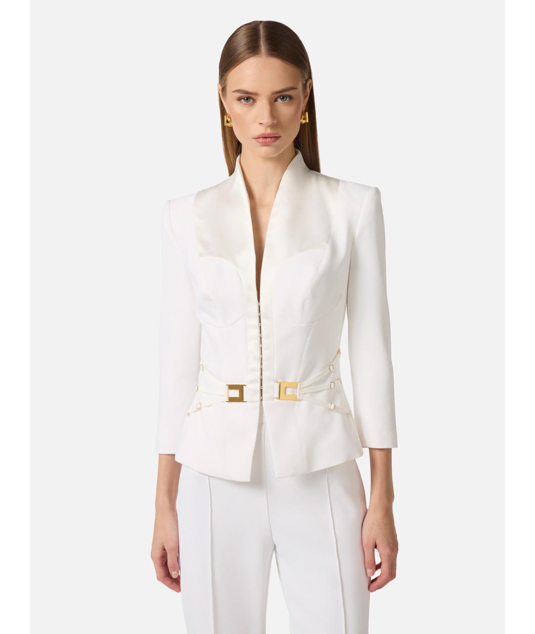 ELISABETTA FRANCHI Белый полиэстеровый жакет/пиджак, фото 3