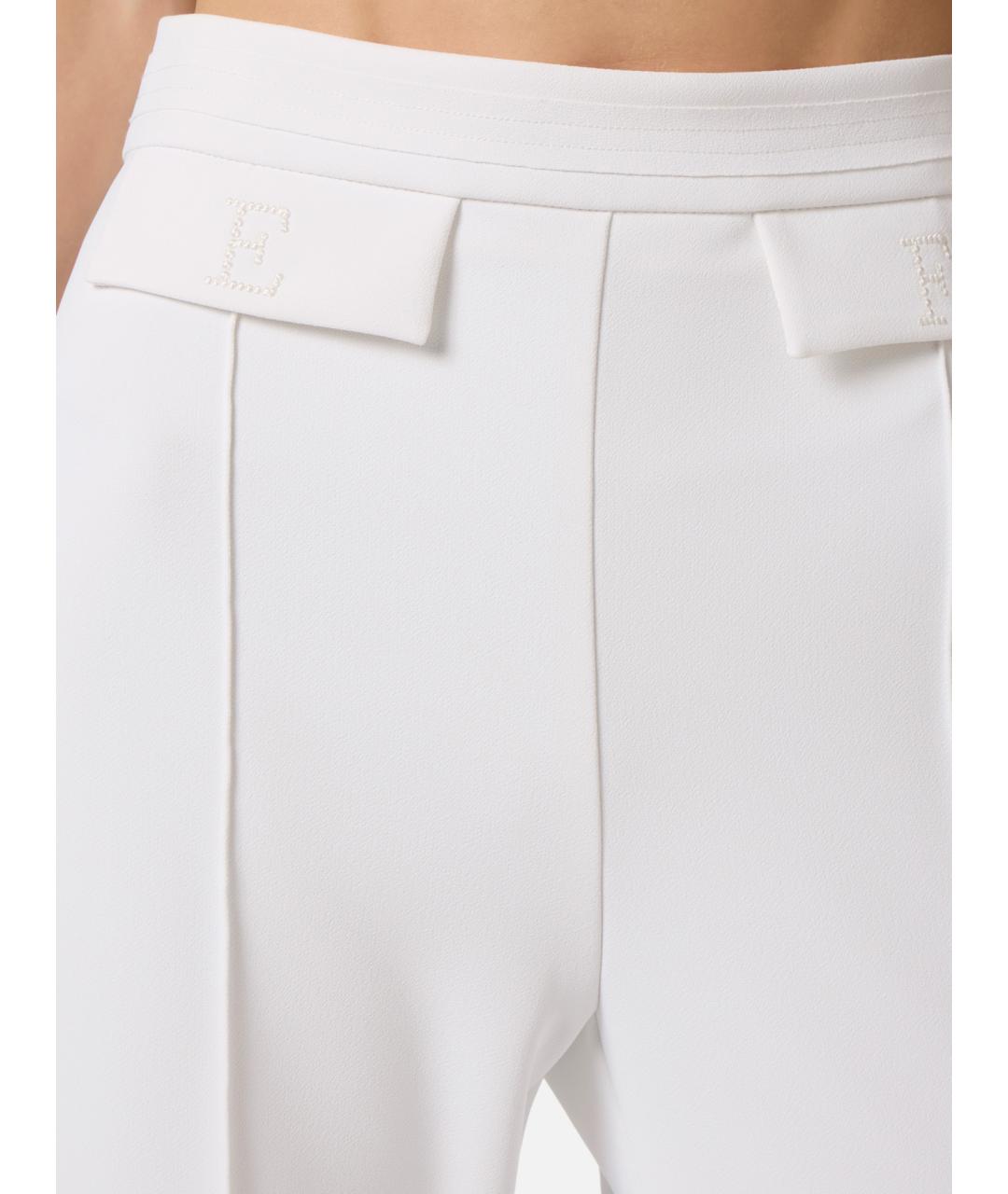 ELISABETTA FRANCHI Белые полиэстеровые прямые брюки, фото 5