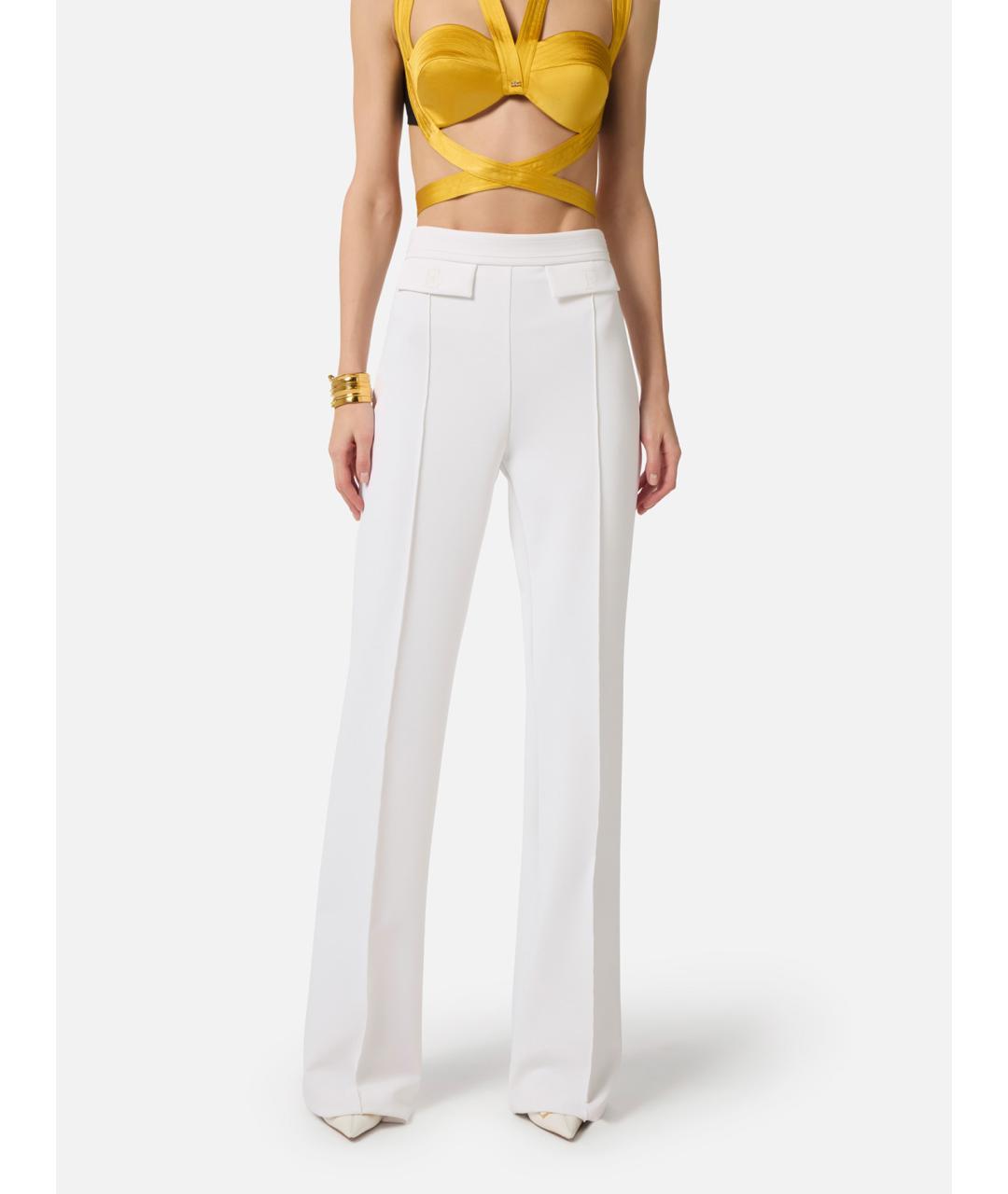 ELISABETTA FRANCHI Белые полиэстеровые прямые брюки, фото 3