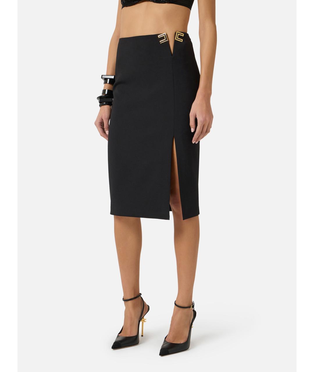 ELISABETTA FRANCHI Черная полиэстеровая юбка миди, фото 3