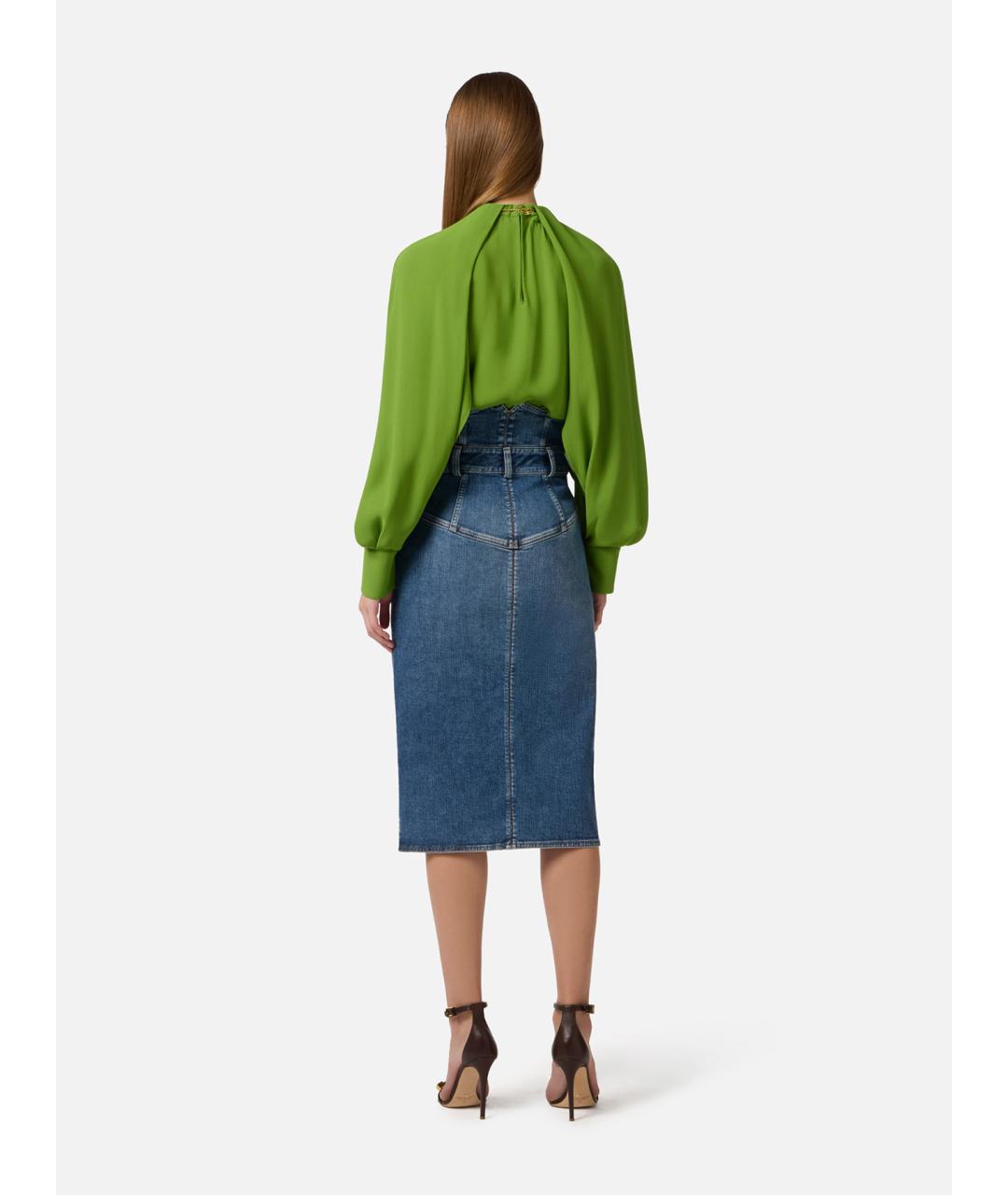 ELISABETTA FRANCHI Синяя хлопковая юбка миди, фото 4