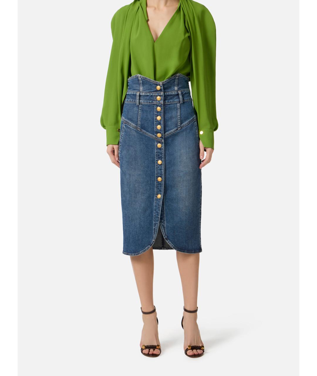 ELISABETTA FRANCHI Синяя хлопковая юбка миди, фото 3