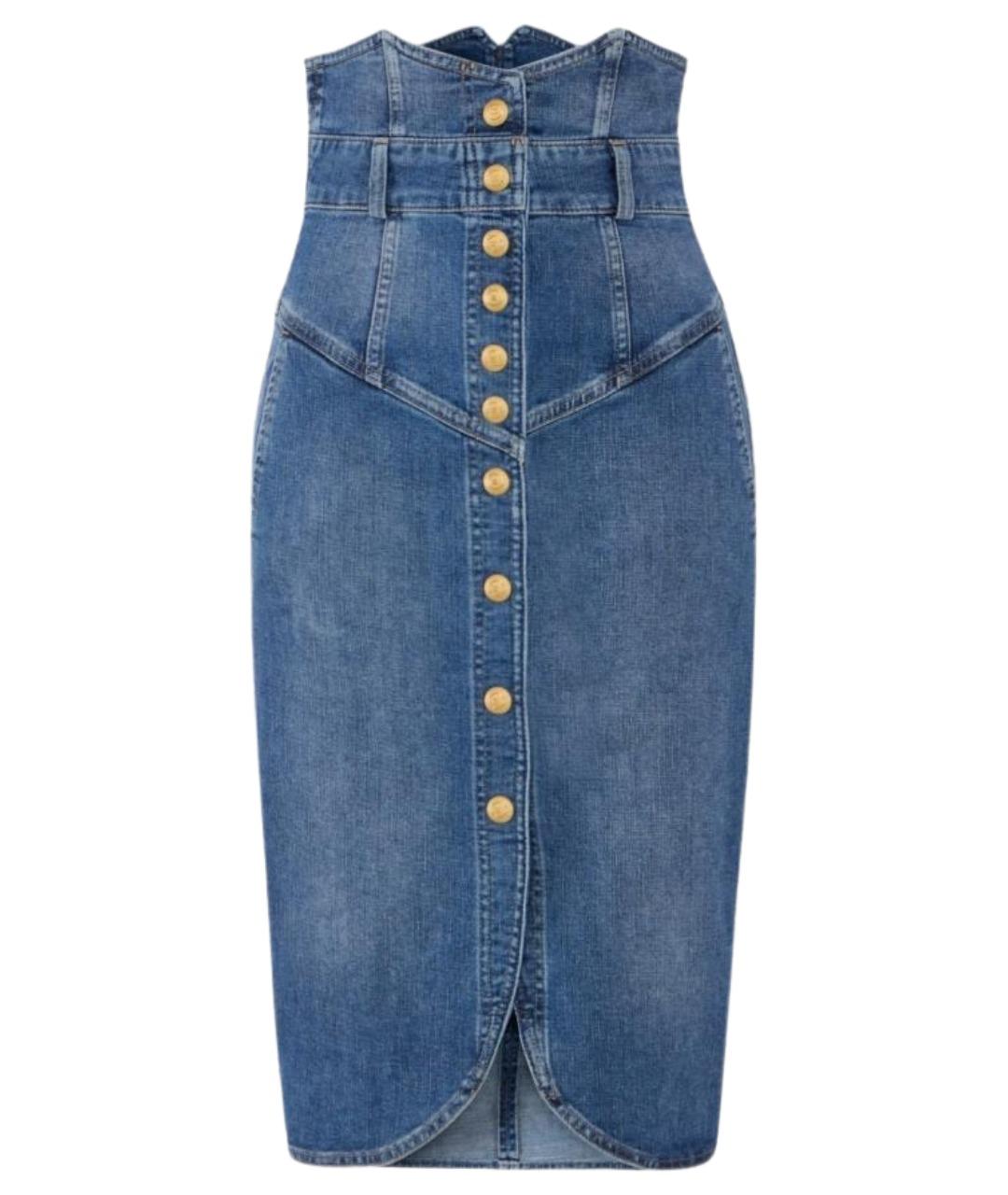 ELISABETTA FRANCHI Синяя хлопковая юбка миди, фото 1