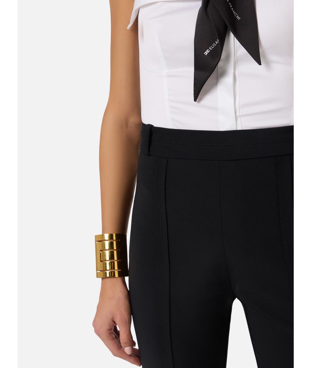 ELISABETTA FRANCHI Черные полиэстеровые прямые брюки, фото 4
