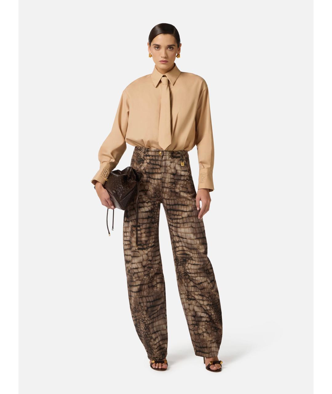 ELISABETTA FRANCHI Бежевая хлопковая рубашка, фото 2