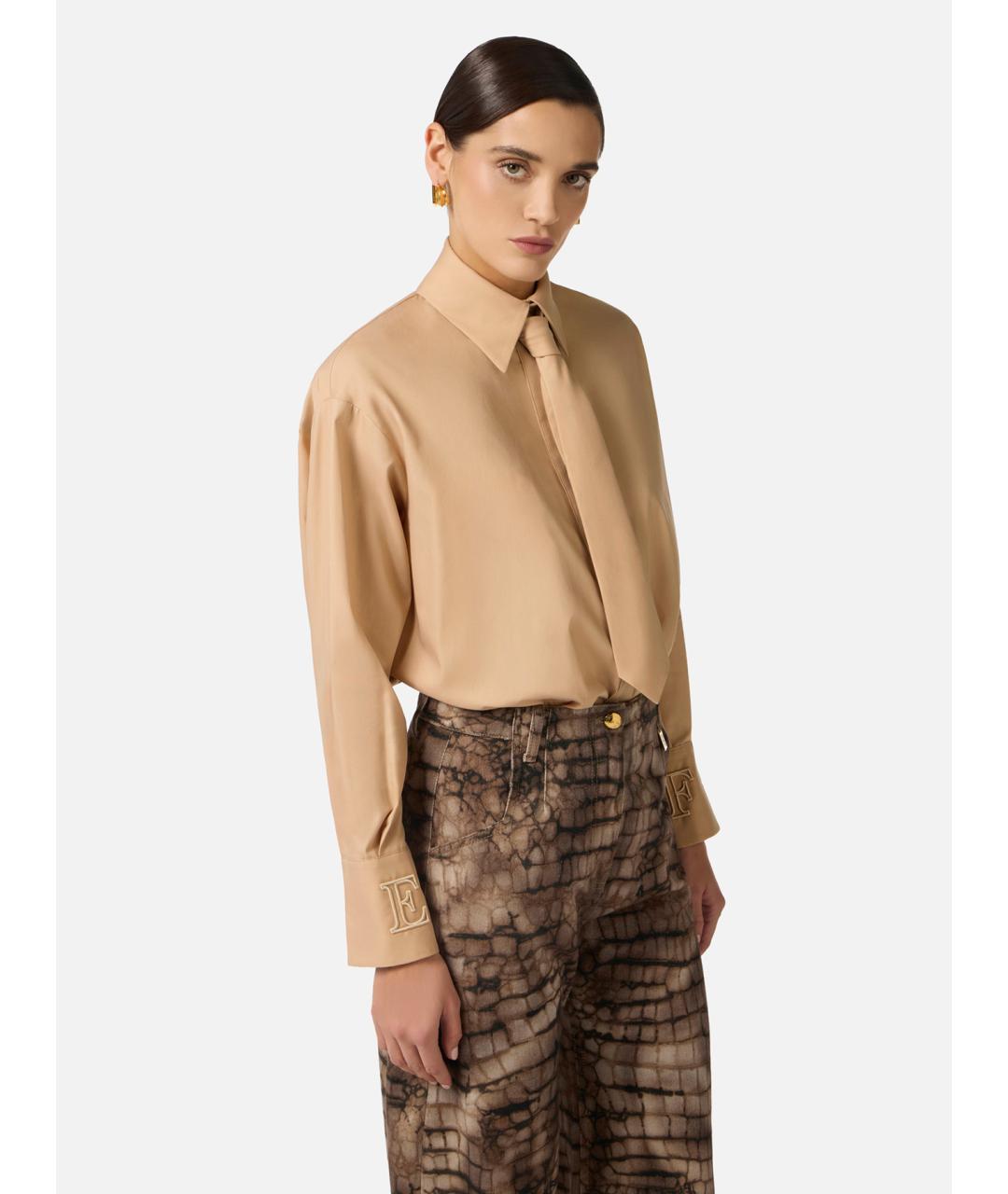 ELISABETTA FRANCHI Бежевая хлопковая рубашка, фото 3