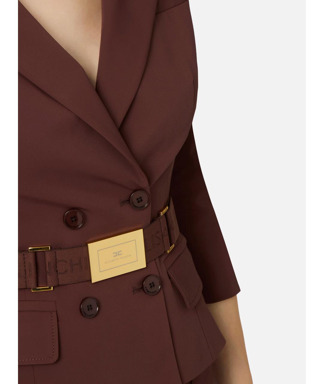 ELISABETTA FRANCHI Коричневый полиамидовый жакет/пиджак, фото 3