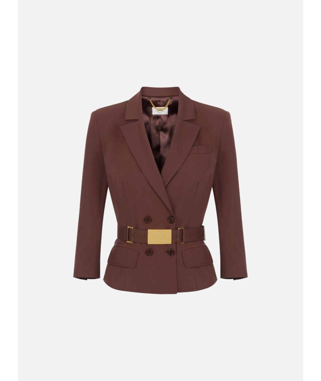 ELISABETTA FRANCHI Коричневый полиамидовый жакет/пиджак, фото 4