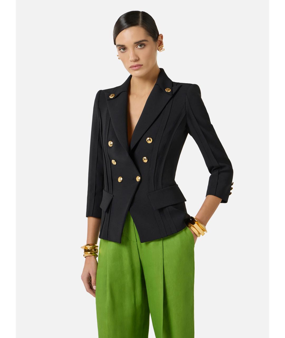 ELISABETTA FRANCHI Черный полиэстеровый жакет/пиджак, фото 3